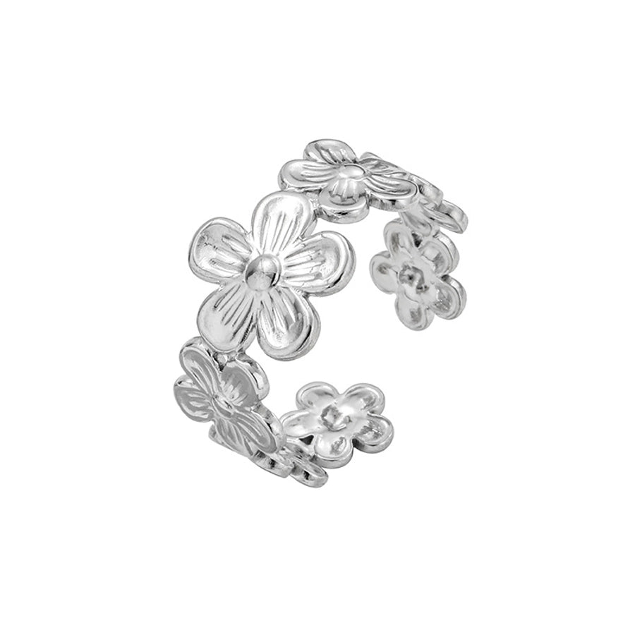 Jewelry Elegant Leaves Flower Titanium Steel Open Rings