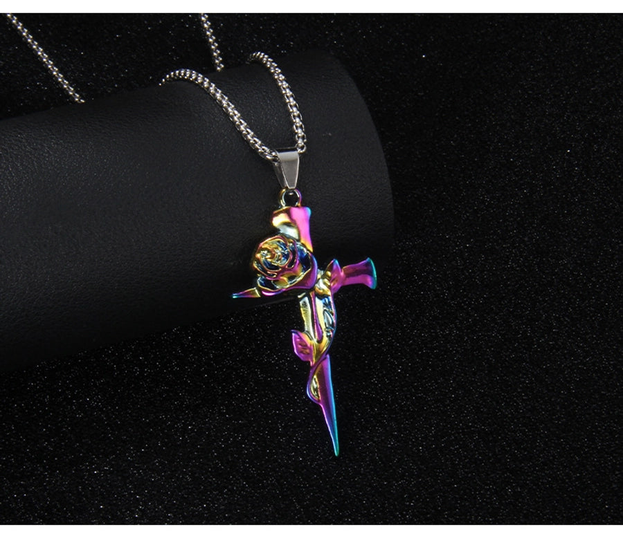 Hip-Hop Cross Rose Alloy Unisex Pendant Necklace