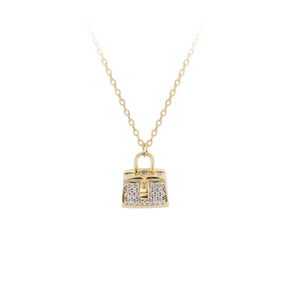 925 Sterling Silver Rack Plated Plated Long-Lasting Plated Zircon cable chain Inlay Bag Pendant Necklace