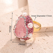 Pink Crystal Pearl Ring (Gold)