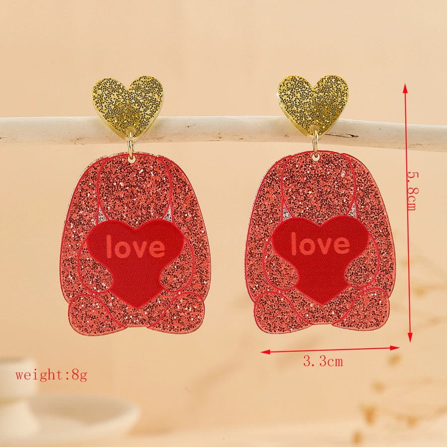 1 Pair Cute Exaggerated Double Heart Heart Shape Asymmetrical Irregular Handmade Arylic Drop Earrings