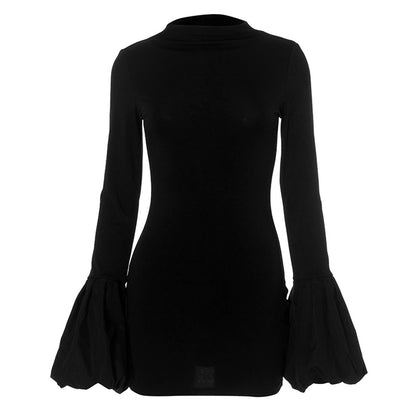 Women's Hip skirt Streetwear Round Neck Popover Long Sleeve Solid Color Above Knee Holiday Travel