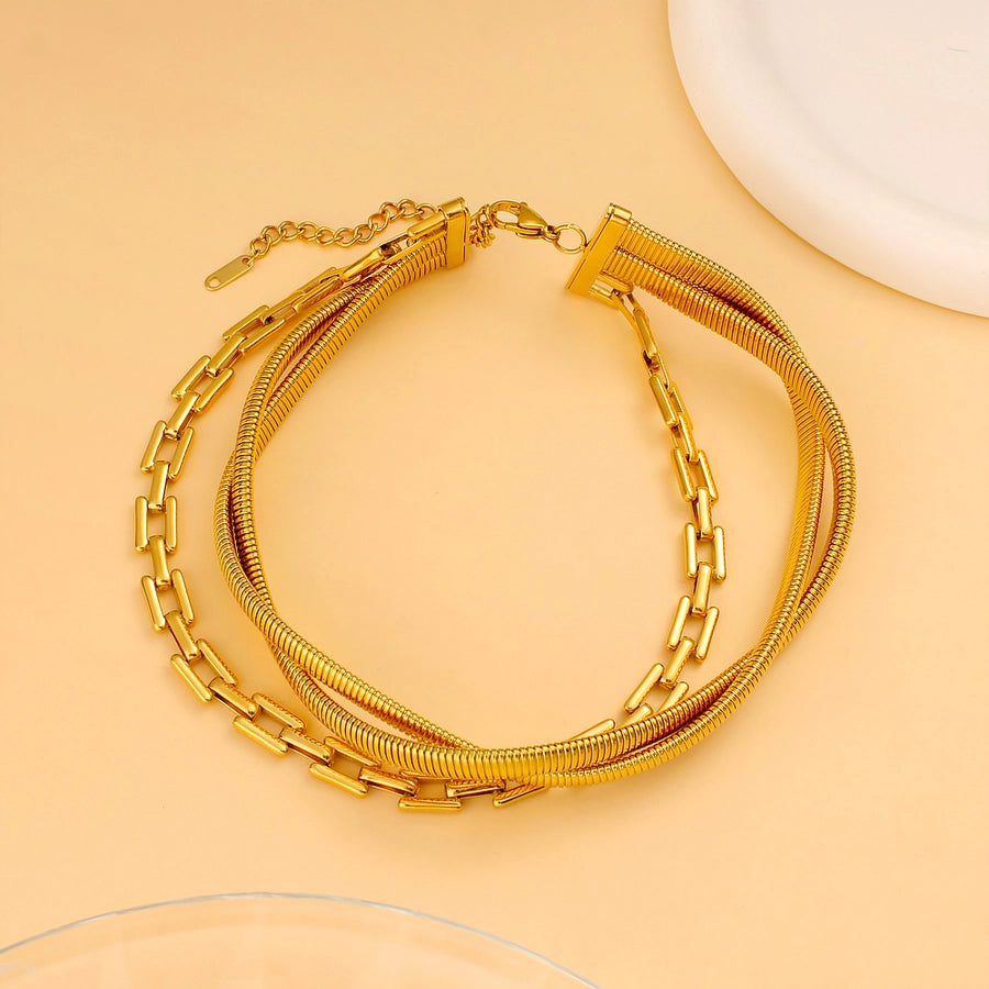 Jewelry Elegant Solid Color 304 Stainless Steel 18K Gold Plated Plating Layered Necklaces