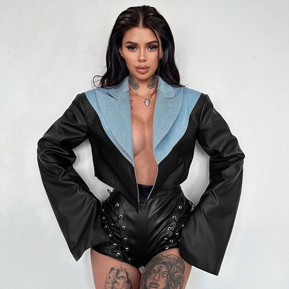 Women's Streetwear Color Block Zipper Coat Casual Jacket