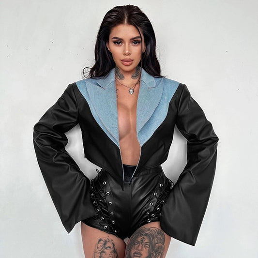 Women's Streetwear Color Block Zipper Coat Casual Jacket