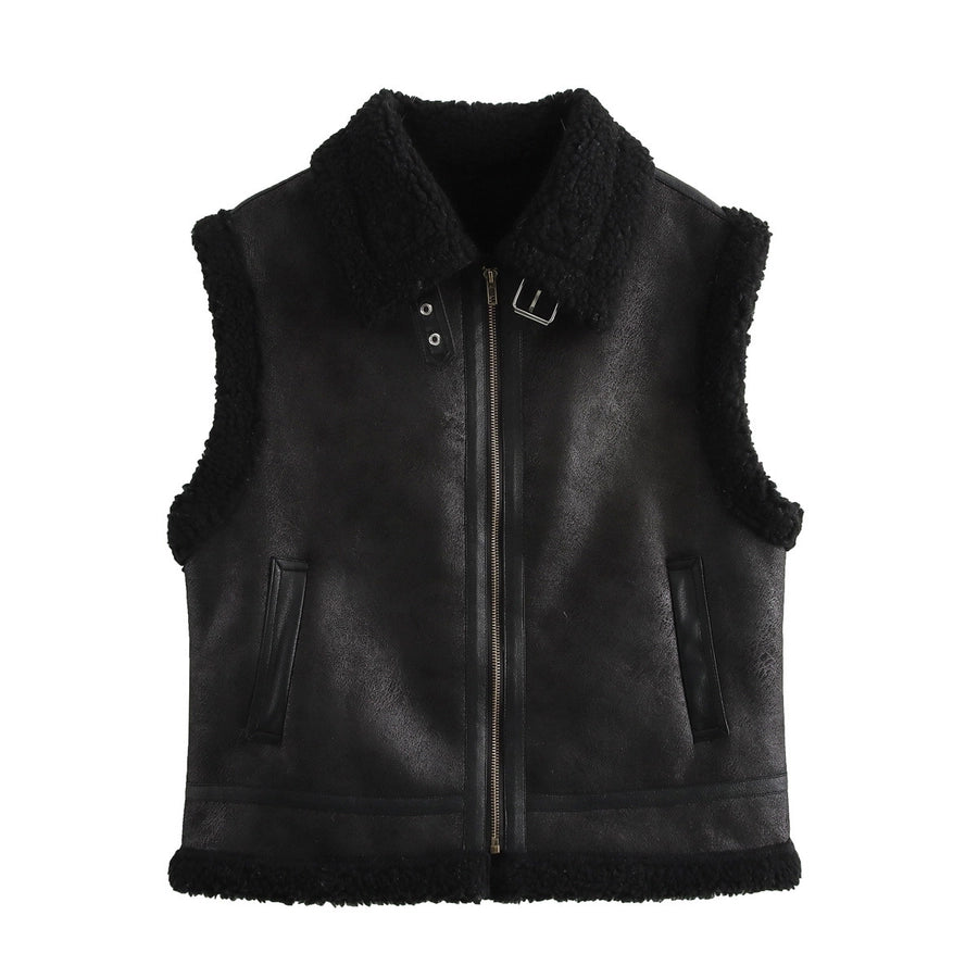 Women's Vacation Simple Style Solid Color Zipper Vest Casual Jacket