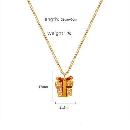 Jewelry Cute Christmas Hat Christmas Tree Christmas Socks Titanium Steel 18K Gold Plated Plating Pendant Necklace