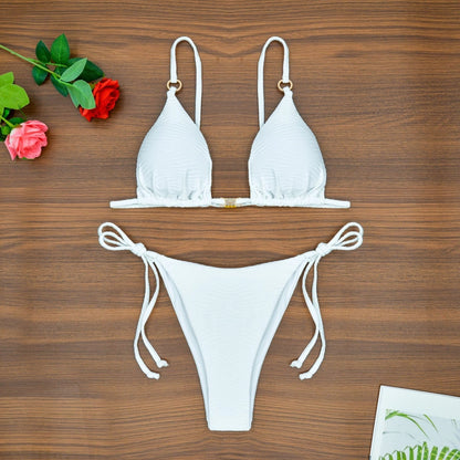 Women's Solid Color 2 Pieces Set Bikinis Swimwear
