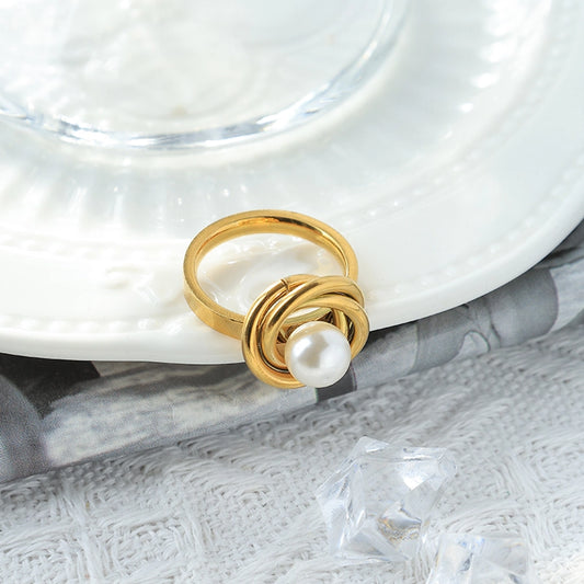 Jewelry Casual Simple Style Commute Round Rose 304 Stainless Steel Pearl 14K Gold Plated Rings