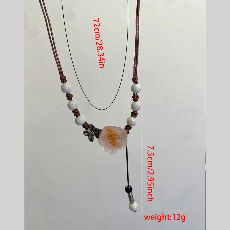 Retro Sweet Flower Synthetic Resin Fabric ceramics  Pendant Necklaces