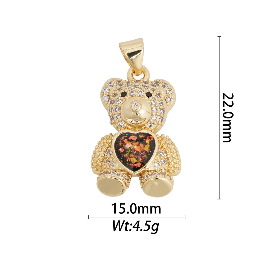 1 Piece Copper Zircon Hexagon Bear Planet Pendant