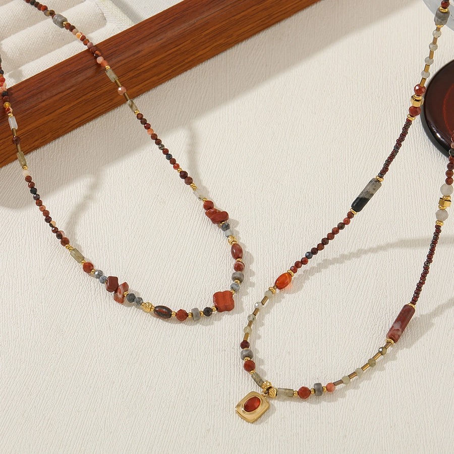 Casual Luxurious Irregular 304 Stainless Steel Czech Beads Red Jasper Beaded Chain Beaded Necklaces