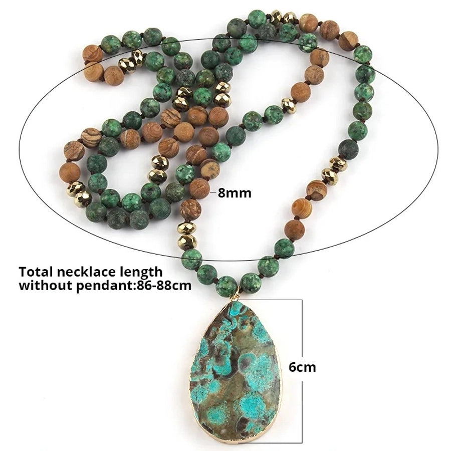 Retro Water Droplets Semi-precious stone natural stone Glass Beaded Chain Pendant Necklace In Bulk Natural stone necklace