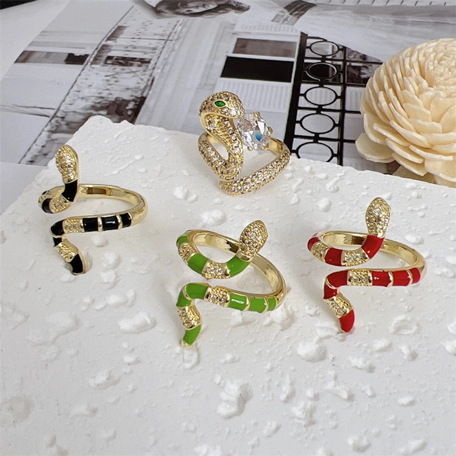 Copper 18K Gold Plated Snake Zircon Open Rings