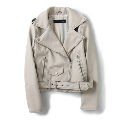Women's Preppy Style Solid Color Zipper Leather Jacket Casual Jacket