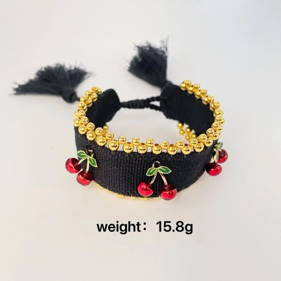 Modern Style Sweet Classic Style Cherry 18K Gold Plated Alloy Polyester Copper Woven Chain String Bracelets