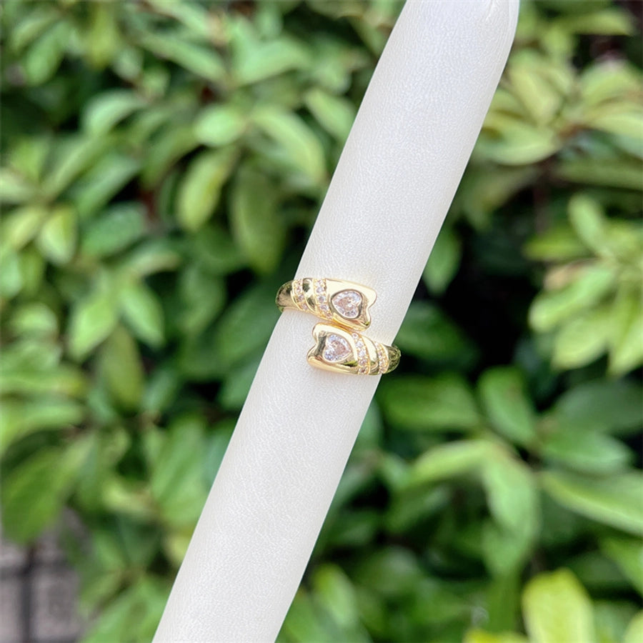 Copper 18K Gold Plated Heart Shape Butterfly Zircon Open Rings