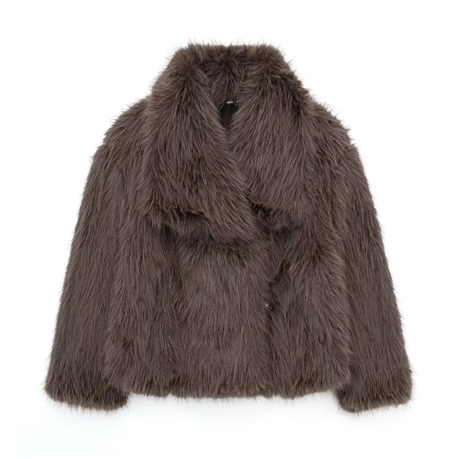 Women's Elegant Solid Color Coat Faux Fur Coat