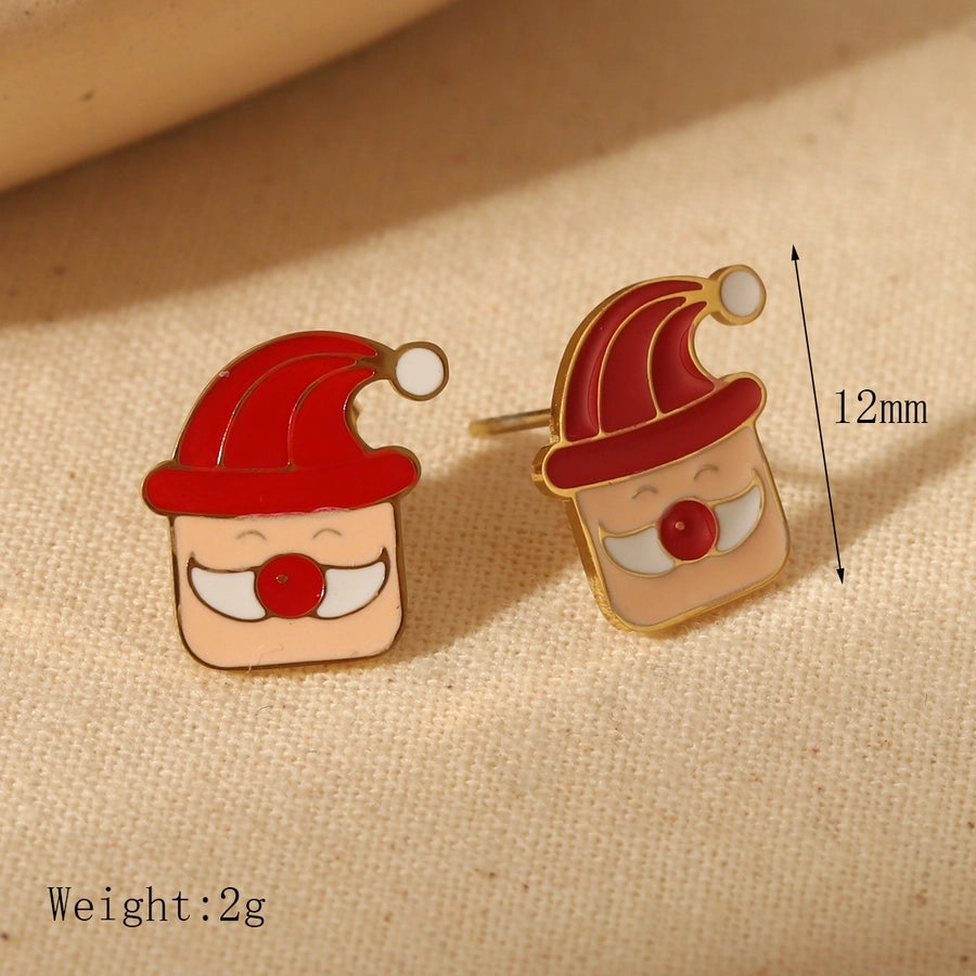 1 Pair Sweet Simple Style Santa Claus Enamel 304 Stainless Steel 14K Gold Plated Ear Studs