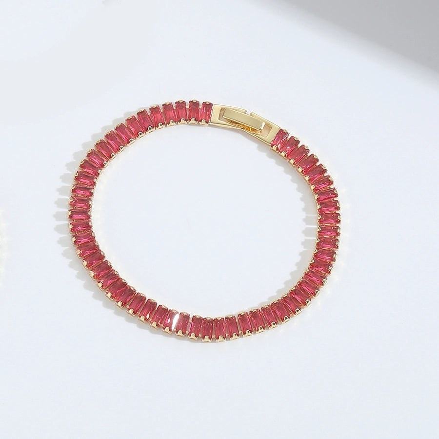 Jewelry Elegant Simple Style Commute Geometric Copper Zircon 14K Gold Plated Bracelets