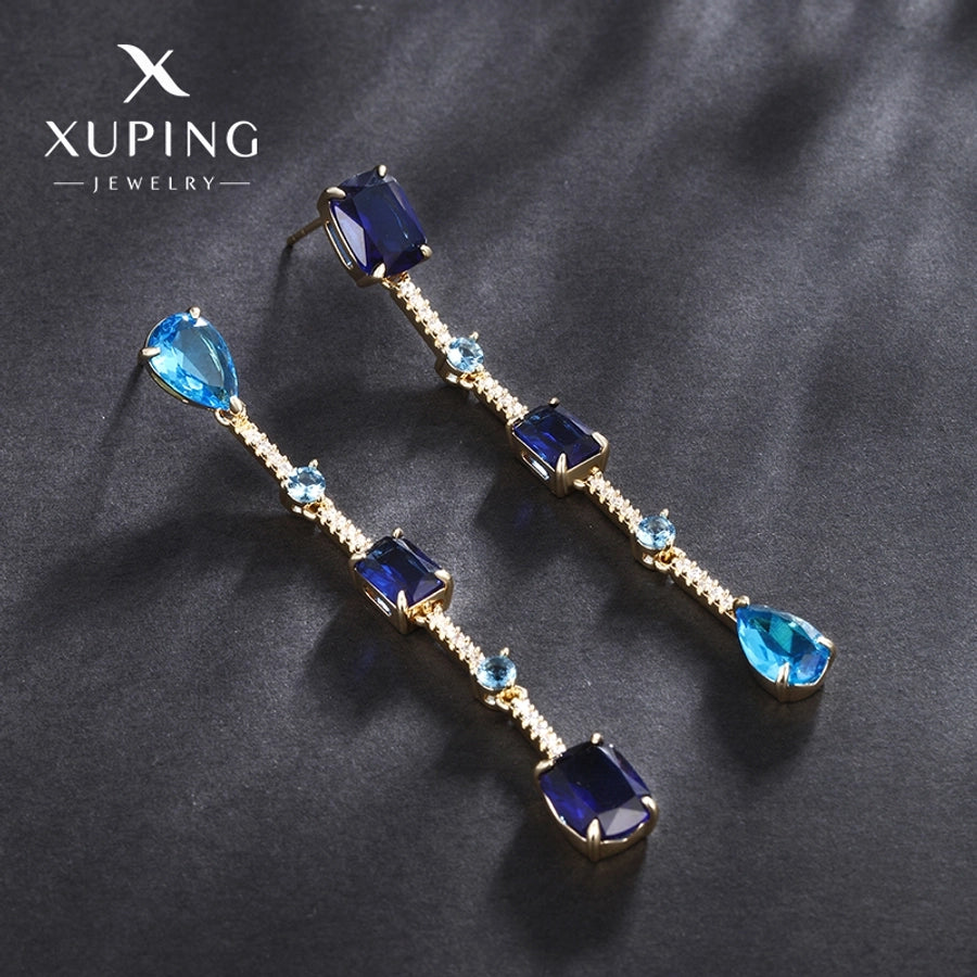 1 Pair Elegant XUPING Geometric Plating Inlay Copper Artificial Gemstones 18K Gold Plated Drop Earrings
