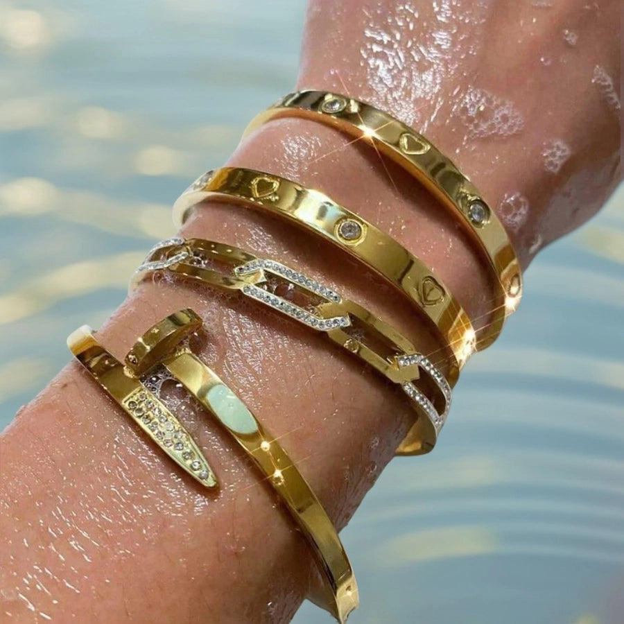 IG Style Nordic Style Luxurious Geometric 316L Stainless Steel  18K Gold Plated Zircon Bangle In Bulk Stainless Steel Bracelets