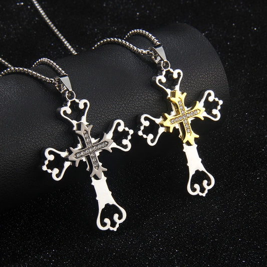 Hip-Hop Simple Style Cross 201 Stainless Steel Alloy Inlay Unisex Pendant Necklace