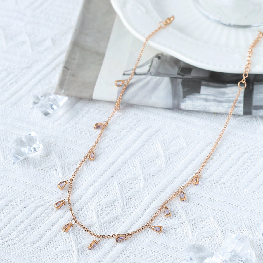 Jewelry Casual Sweet Shiny Water Droplets 304 Stainless Steel Zircon 14K Gold Plated Multi Charms Necklace