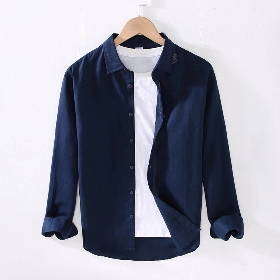 Men's Solid Color Casual Business Shirt Collar Long Sleeve Slim Men's Tops