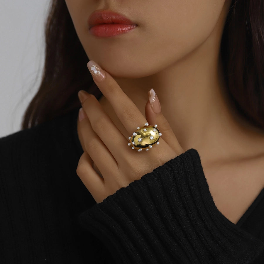 Jewelry Elegant Classical Vintage Style Geometric Water Droplets 316L Stainless Steel  Titanium Steel Wide Band Rings Open Rings