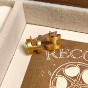 Brushed Gold-plated H-shaped Small Earrings