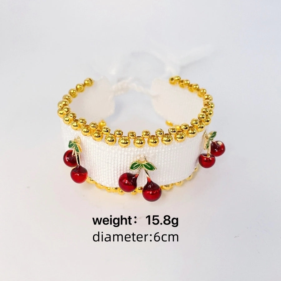 Modern Style Sweet Classic Style Cherry 18K Gold Plated Alloy Polyester Copper Woven Chain String Bracelets