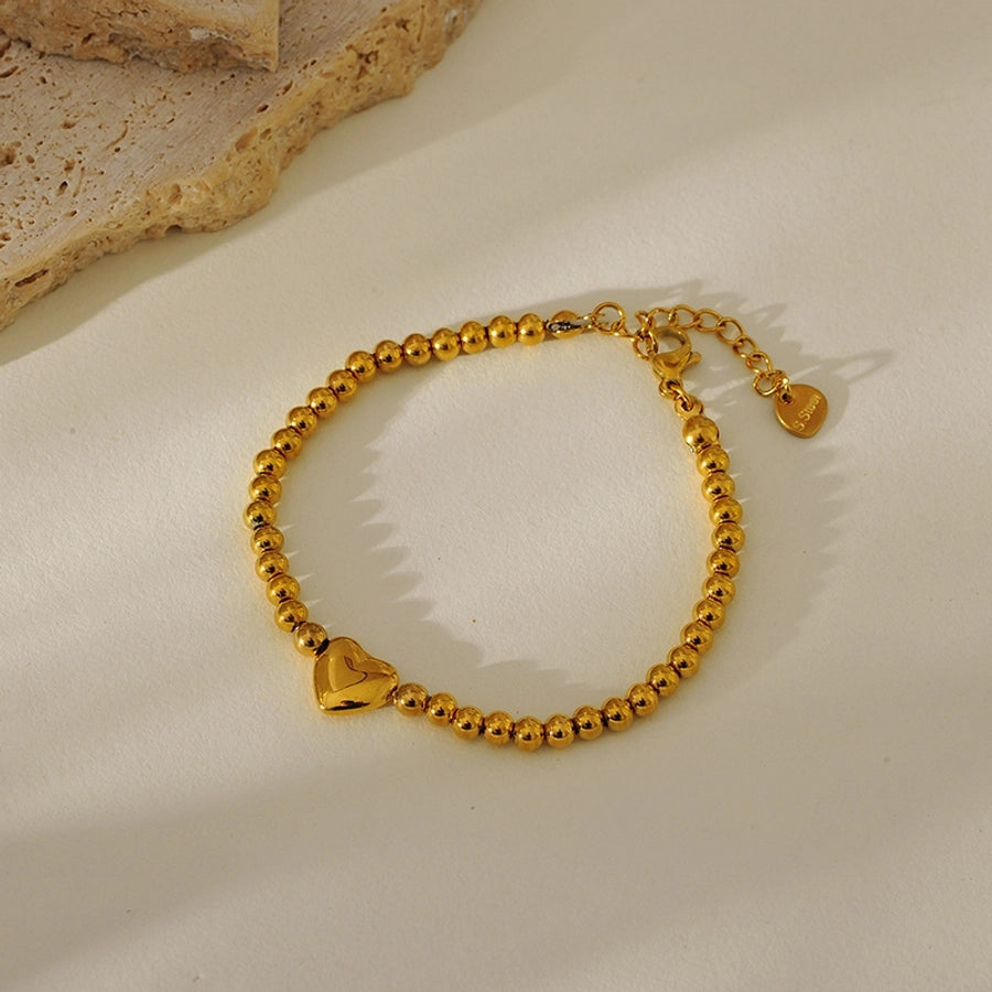 Simple Style Classic Style British Style Heart Shape 304 Stainless Steel ball chain Bracelets In Bulk Stainless Steel Bracelets