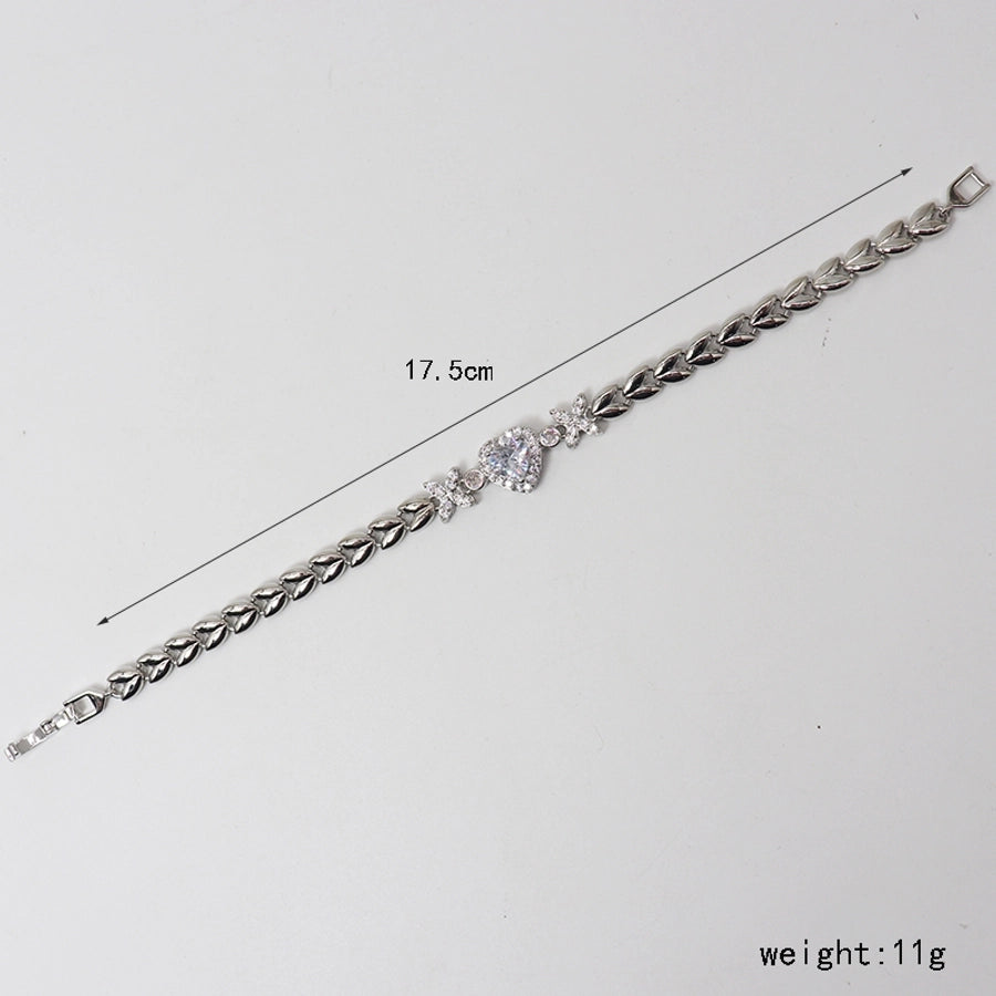 Copper  Heart Shape Flower Zircon Bracelets