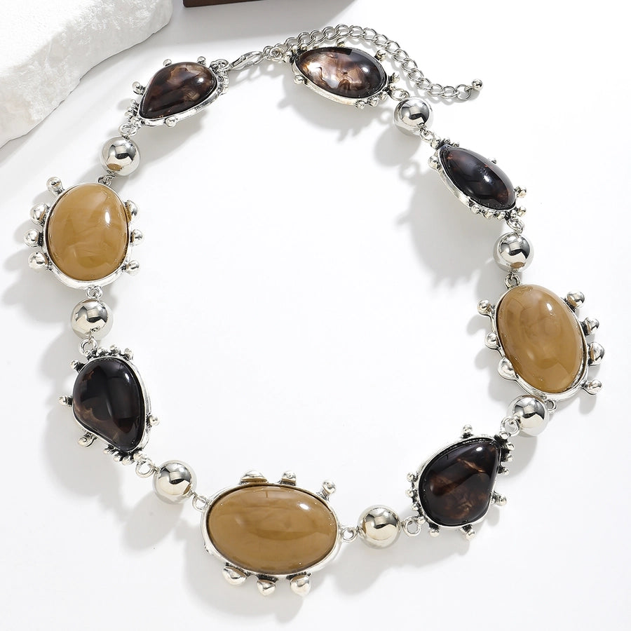 Elegant Simple Style Oval Water Droplets Zinc alloy  Beaded Necklaces