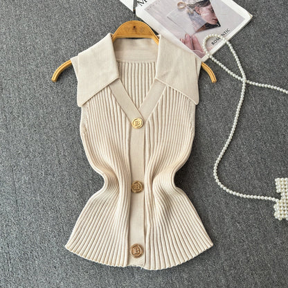 Women's Sweater Sleeveless Sweaters & Cardigans Knitted Elegant Stripe