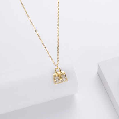 925 Sterling Silver Rack Plated Plated Long-Lasting Plated Zircon cable chain Inlay Bag Pendant Necklace