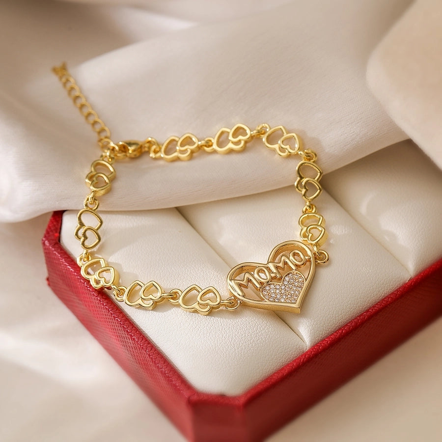Jewelry Simple Style Commute Letter Heart Shape Copper Zircon Plating Inlay Bracelets