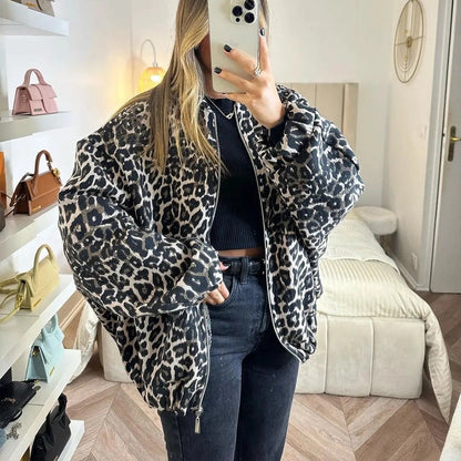 Women's Casual Leopard Zipper Coat