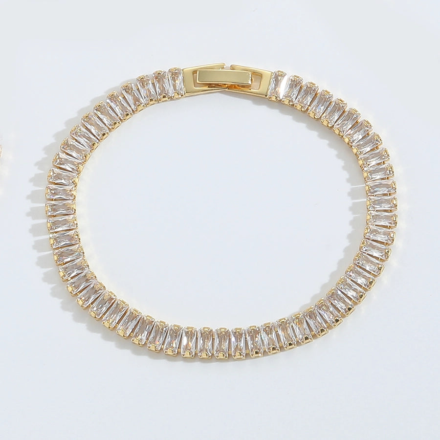 Jewelry Elegant Simple Style Commute Geometric Copper Zircon 14K Gold Plated Bracelets