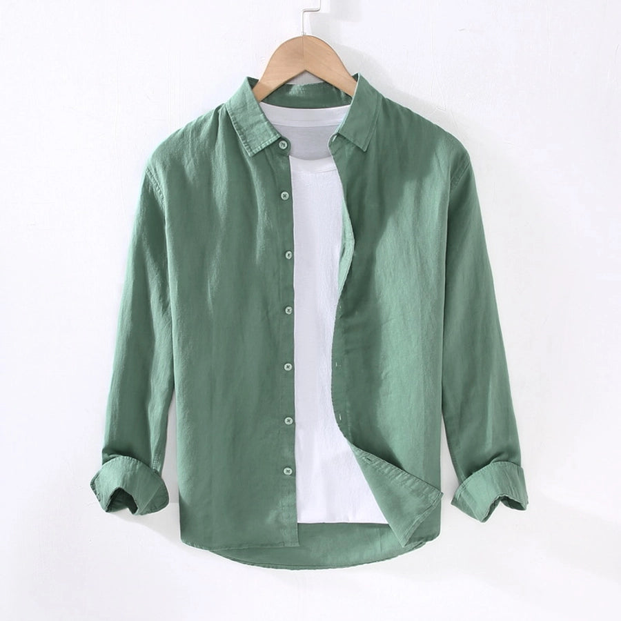 Men's Solid Color Casual Business Shirt Collar Long Sleeve Slim Men's Tops