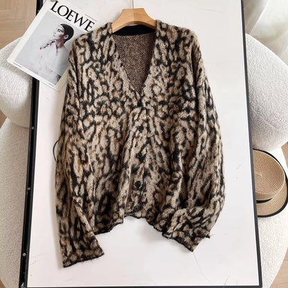Women's Coat Long Sleeve Sweaters & Cardigans Elegant Leopard