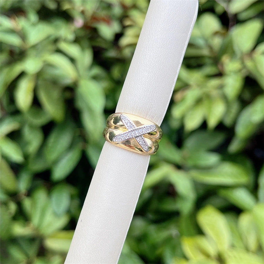 Copper 18K Gold Plated Geometric Zircon Open Rings