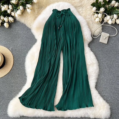 Women's Daily Casual Stripe Full Length Pleated Casual Pants