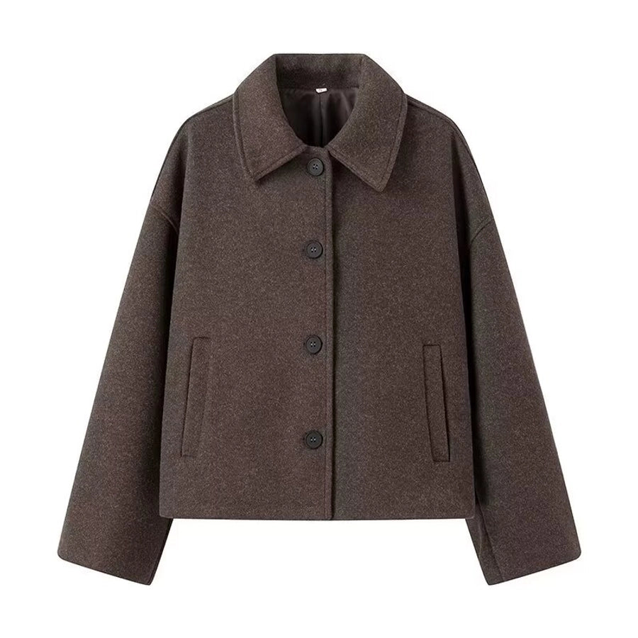 Women's Preppy Style Solid Color Single Breasted Coat Woolen Coat