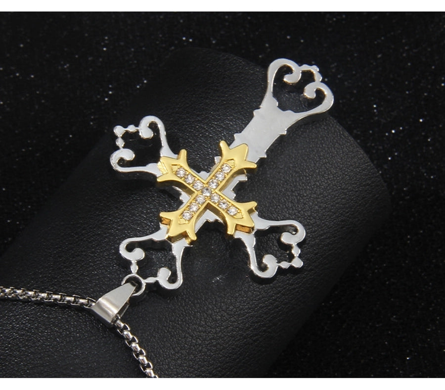 Hip-Hop Simple Style Cross 201 Stainless Steel Alloy Inlay Unisex Pendant Necklace