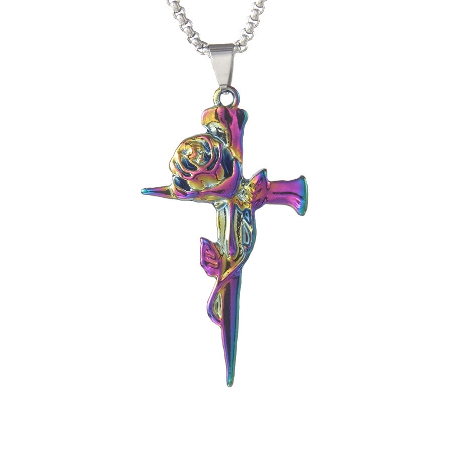Hip-Hop Cross Rose Alloy Unisex Pendant Necklace