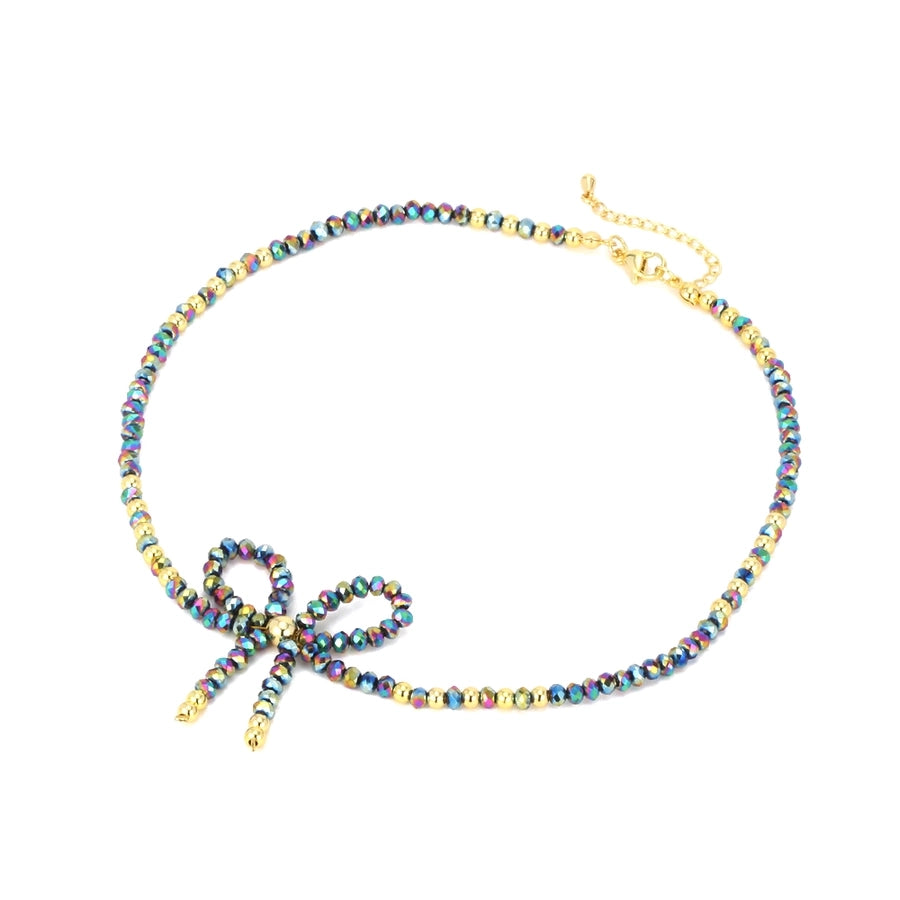 Cute Punk Lolita Bow Knot Glass Beaded Chain Beaded Necklaces