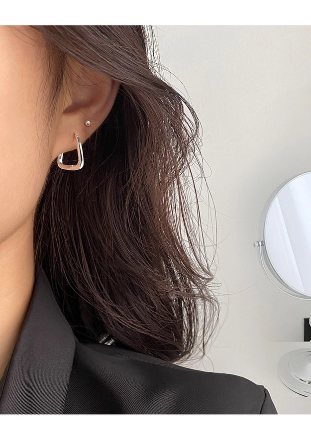 s925 Sterling Silver Square Ear Buckle New Earrings High Sense Earrings Korean Elegant Internet Popular Earrings Women's New Earrings