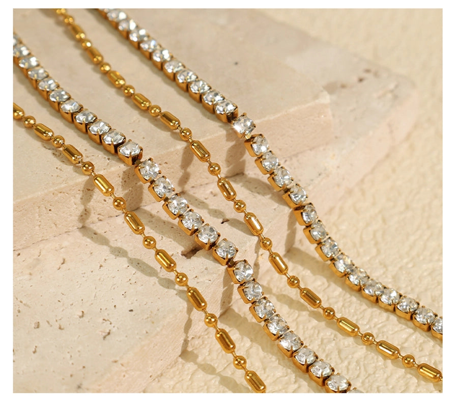 Jewelry Luxurious French Style Cool Style Asymmetrical 304 Stainless Steel Zircon 18K Gold Plated Polishing Plating Inlay Necklace